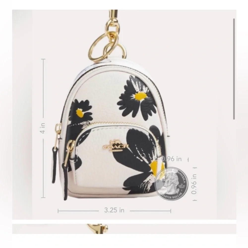 Coach Mini Backpack Bag Charm Chalk And Black Floral Print Final Price - Picture 3 of 13